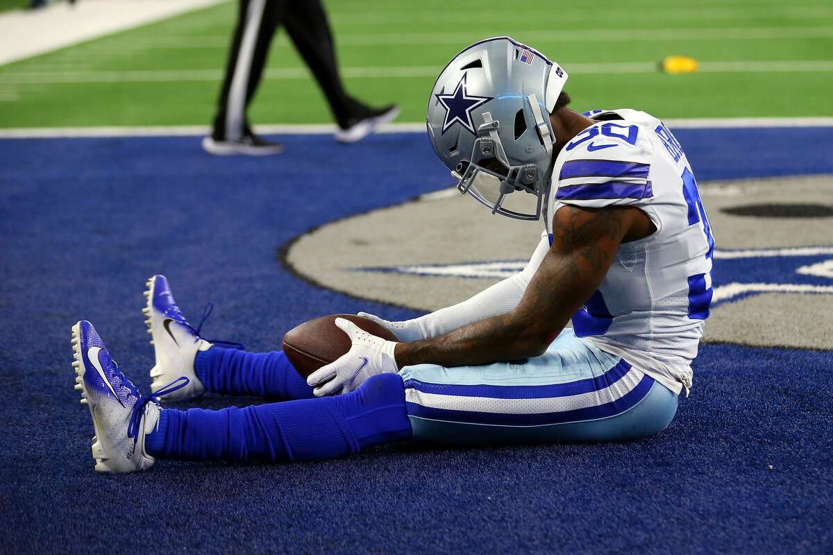 Anthony Brown of the Dallas Cowboys sits in the end zone after being called for pass interference against the Las Vegas Raiders at AT&T Stadium on Nov. 25, 2021. This game, which the Raiders won partly by picking on Brown, was the highest-rated telecast of the NFL regular season.