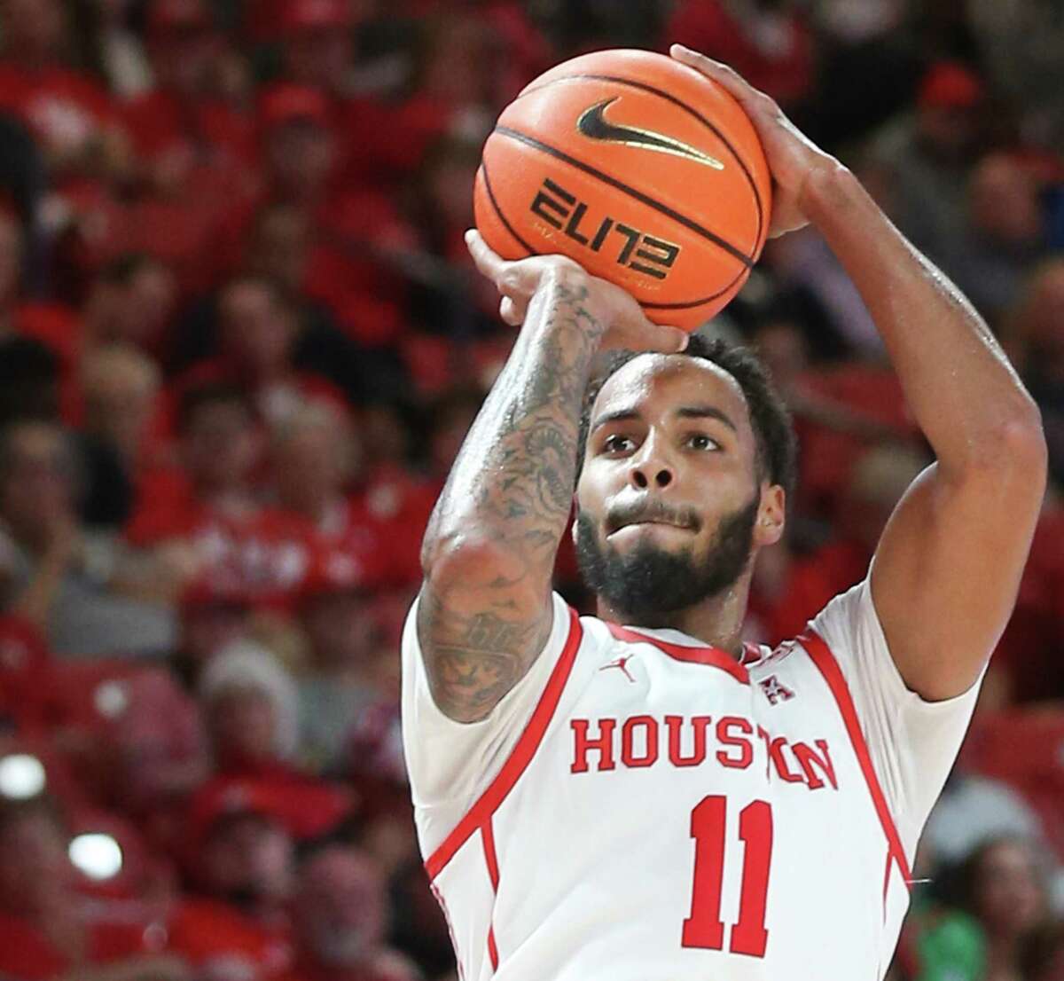 Guard Kyler Edwards leads UH in scoring (12.1 points per game) and 3-pointers (33) and is second with 5.9 rebounds per game.