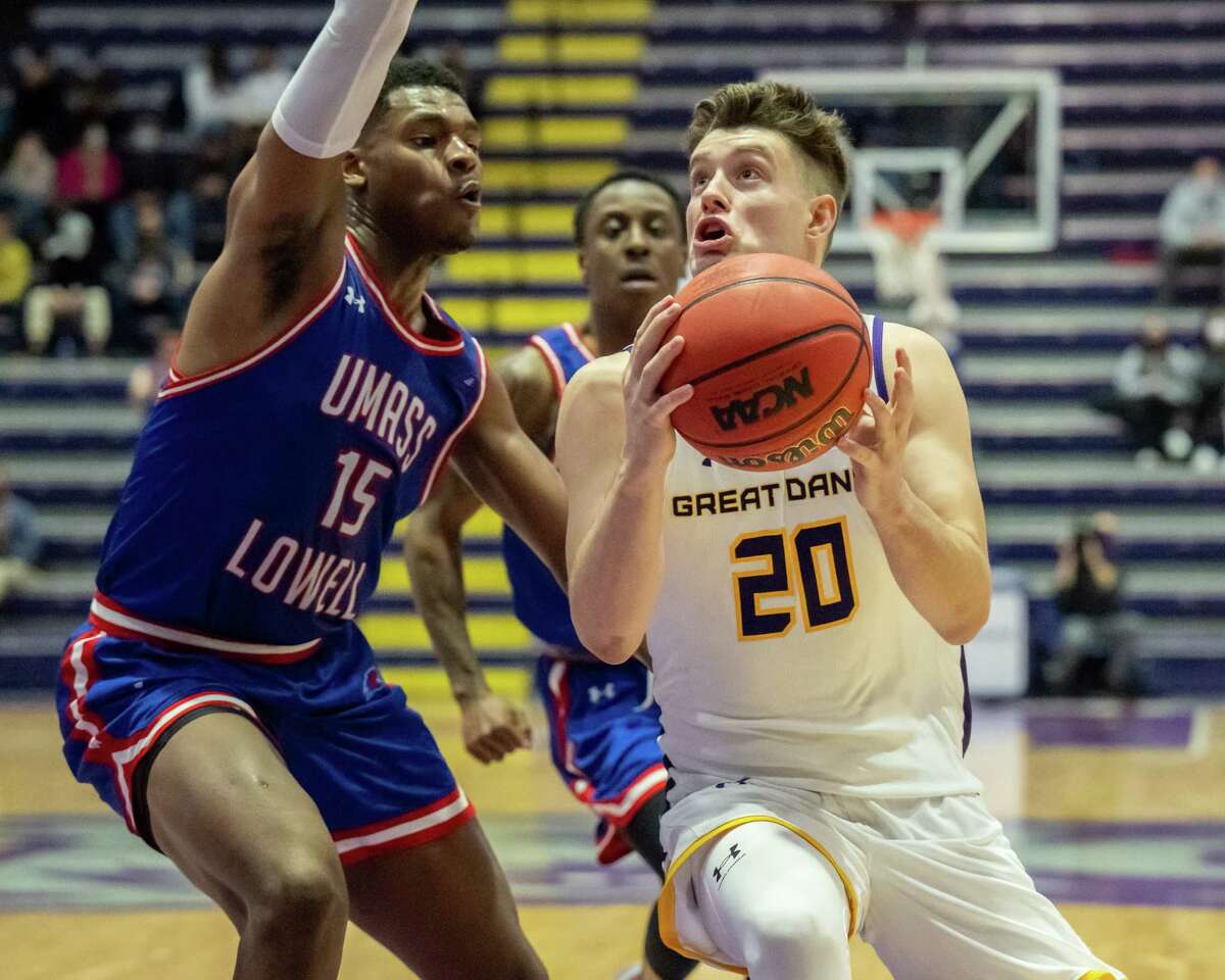 UAlbany graduate student Matt Cerruti, shown earlier this season, had 20 points Wednesday in a victory at UMBC.