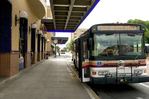 An El Metro bus waits for passengers to board on April 19, 2016 outside of the Laredo Transit Station in downtown Laredo.