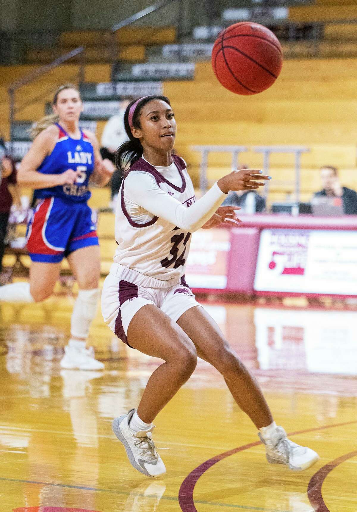 Kayla Presley passes the ball during a game against Lubbock Christian University, Sunday, Jan. 2, 2022.