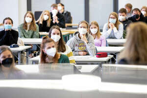 Students in class at a higher education institution in the Hanover region of Germany. (Photo by Moritz Frankenberg/picture alliance via Getty Images)