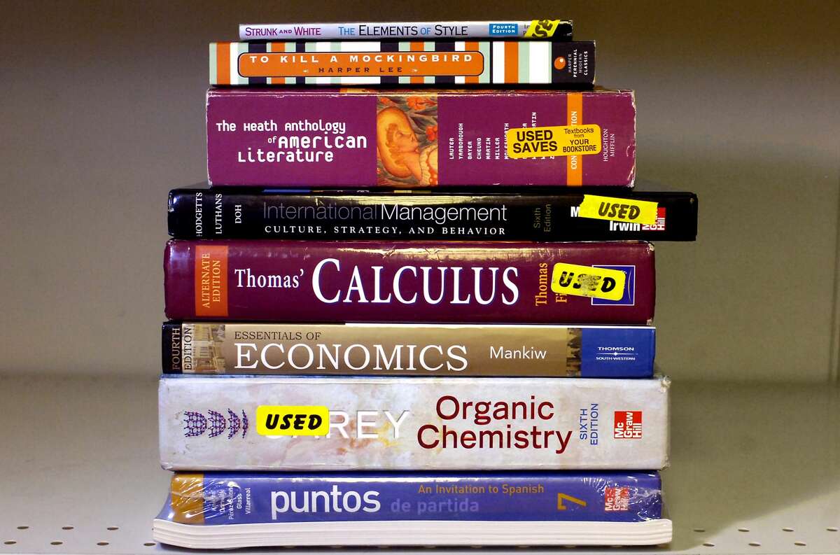 A stack of typical textbooks for University of Colorado students:(Photo by Marty Caivano/Digital First Media/Boulder Daily Camera via Getty Images)
