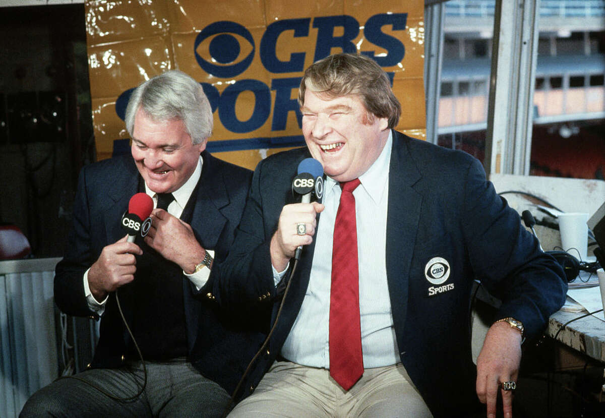 Pat Summerall and John Madden during a broadcast circa 1983. (Photo by Wally McNamee/CORBIS/Corbis via Getty Images)