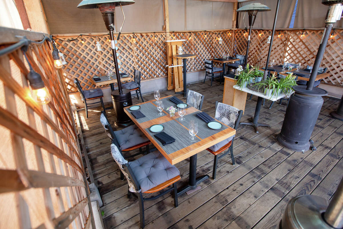 The outdoor patio at All Spice restaurant in San Mateo, Calif., on Jan. 11, 2022. The restaurant created the area to have outdoor seating in response to the COVID-19 pandemic.