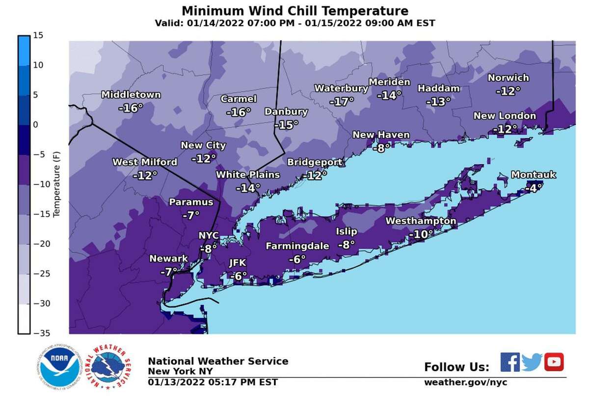 Minimum windchill values for the region