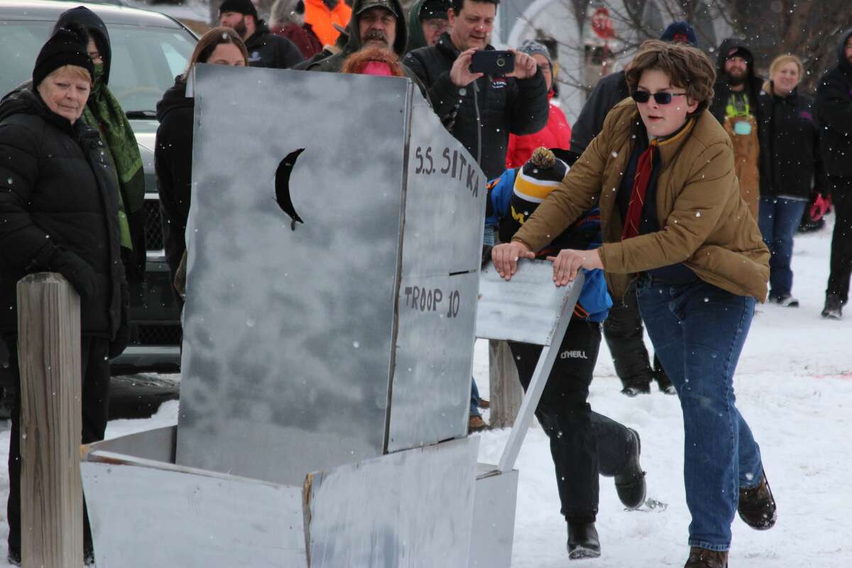 The outhouse race is a traditional Winterfest event in Beulah.