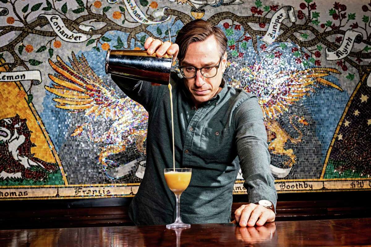 Derek Brown mixes the Getaway nonalcoholic cocktail at his bar, the Columbia Room.