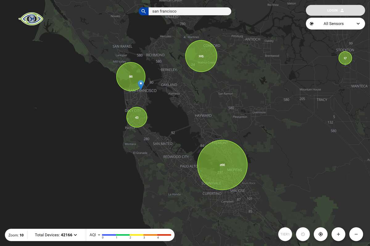 A map showing the distribution of Planetwatch sensors across the Bay Area.