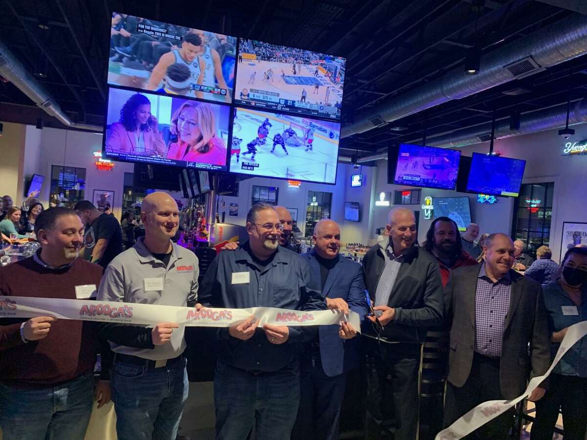 Mayor Mark Lauretti was among those celebrating the reopening of Arooga's Grille House and Sports Bar at 387 Bridgeport Ave. in Shelton on Thursday, Jan. 13, 2022. The eatery will hold its official reopening on Sunday, Jan. 16, 2022.