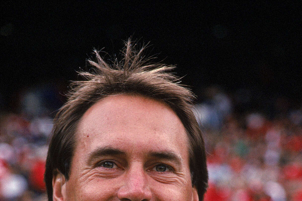 San Francisco 49ers wide receiver Dwight Clark attends the preseason game against the Seattle Seahawks at Candlestick Park on August 26, 1994 in San Francisco, California.