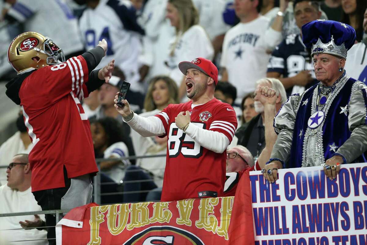 Scenes like this on Jan. 26, when San Francisco 49ers' fans were a visible presence during the 49ers’ defeat of the Dallas Cowboys during a playoff game at AT&T Stadium in Arlington, Texas, are what the Los Angeles Rams are hoping to avoid in the NFC championship game on January 30 at their Southern California home.