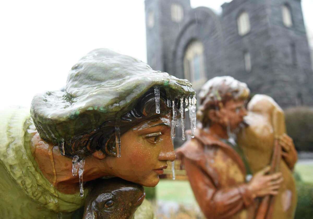 File photo— Icicles are frozen on a nativity scene at Saint Mary Church in Greenwich, Conn.