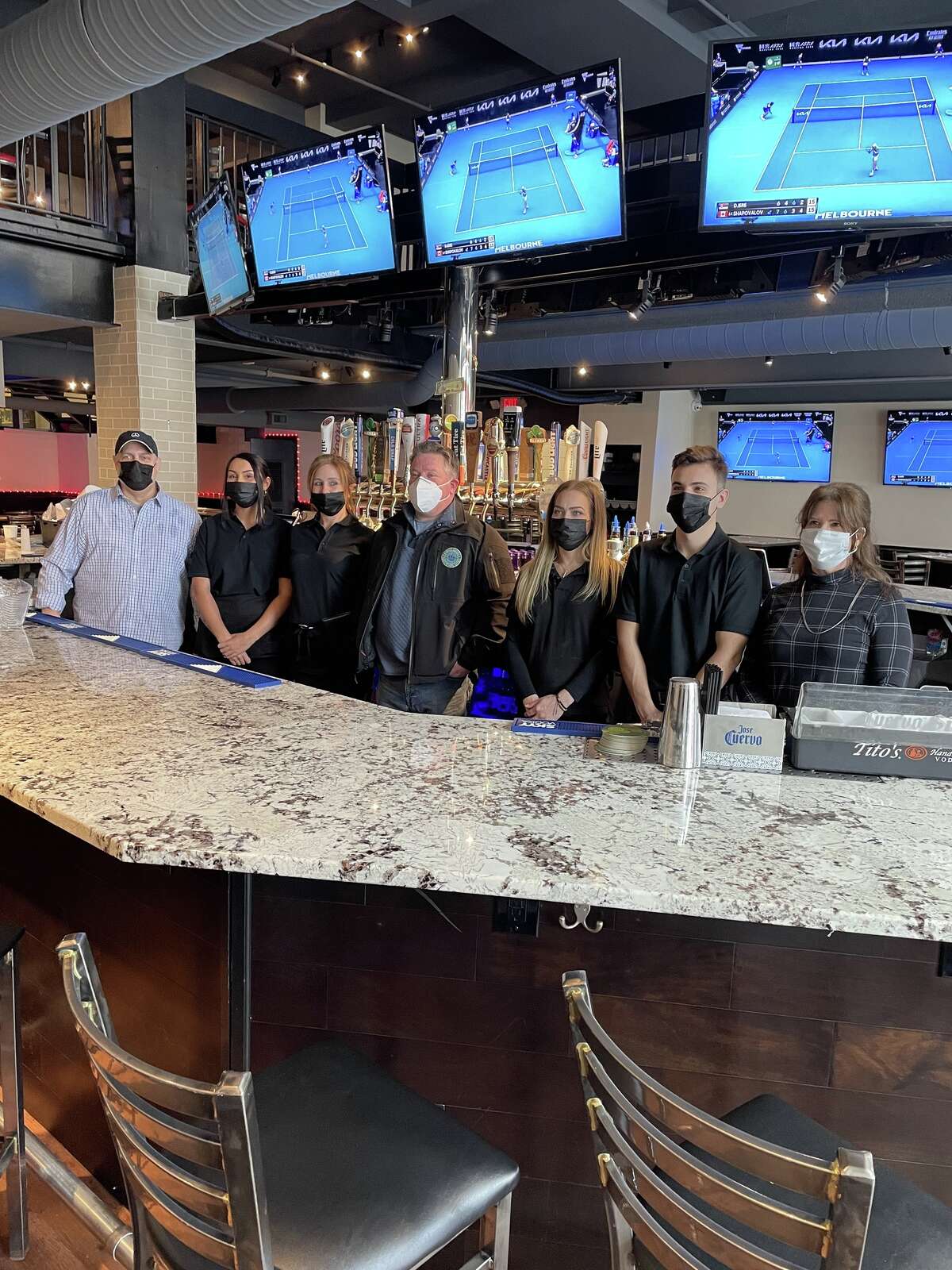 The crew of the new Albany Stadium Restaurant & Bar, at the MVP Arena in  Albany. It opened Jan. 17, 2021.