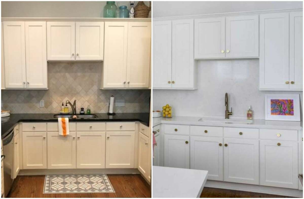 A "before" and "after photo of the Houston townhome of Claudia Kreisle.
