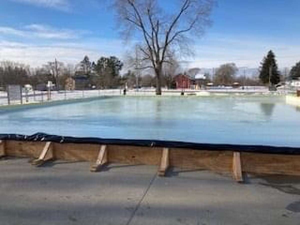 Evart DPW workers have installed the ice skating rink at the Skate Park on River Street and it is now open for skating.