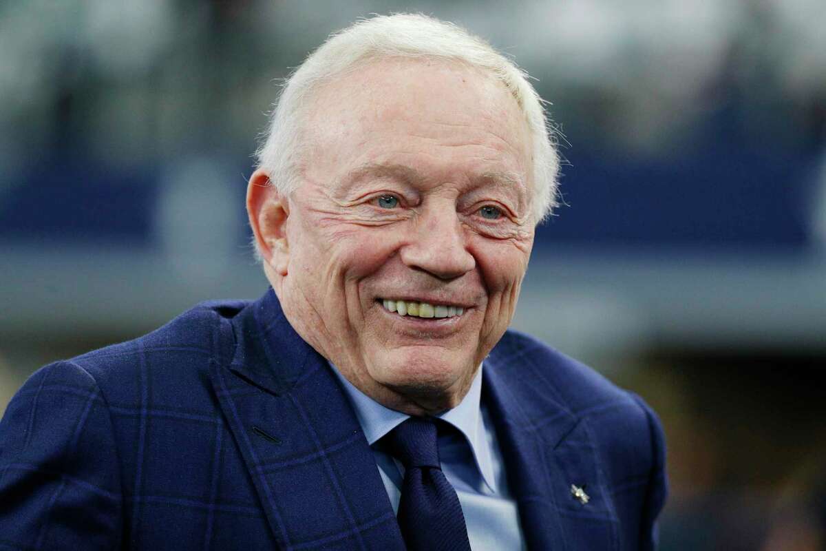 Dallas Cowboys owner Jerry Jones is seen on the field prior to a game between the San Francisco 49ers and Dallas Cowboys in the NFC Wild Card Playoff game at AT&T Stadium on January 16, 2022 in Arlington, Texas.