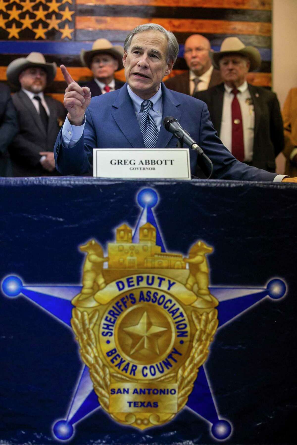 Texas Govenor Greg Abott recently held a campaign event in San Antonio, announcing the endorsement of a number of sheriffs. A reader calls it a photo op.