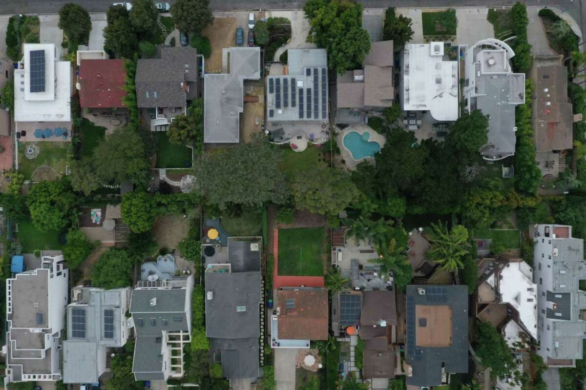 Single-family homes are seen in this aerial photograph taken over Del Mar, Calif., on Sept. 2, 2020.