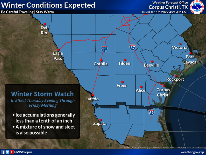 Snow, sleet possible in Laredo Thursday as winter storm watch declared