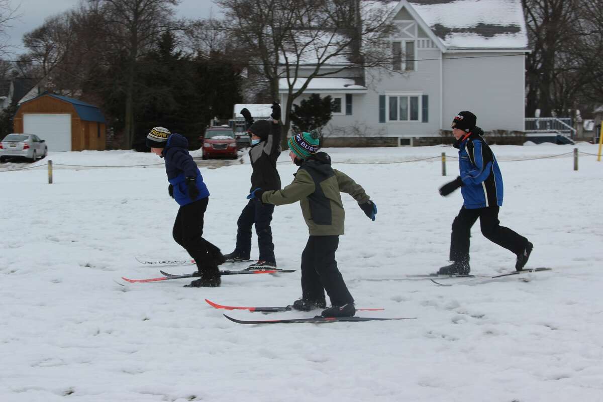 Fifth grade students in Taylor Mellon's class at Kennedy Elementary School learn the basics of cross country skiing on Jan. 19 as part of Crystal Community Ski Club's Nordic Rocks program.