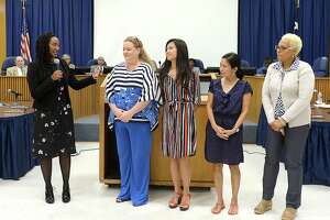 Team members from Charlton-Pollard Elementary take their position up front after being one of 5 schools recognized for having moved out of IR status during Thursday's meeting of the Beaumont ISD board of managers.

Thursday, September 20, 2018

Kim Brent/The Enterprise