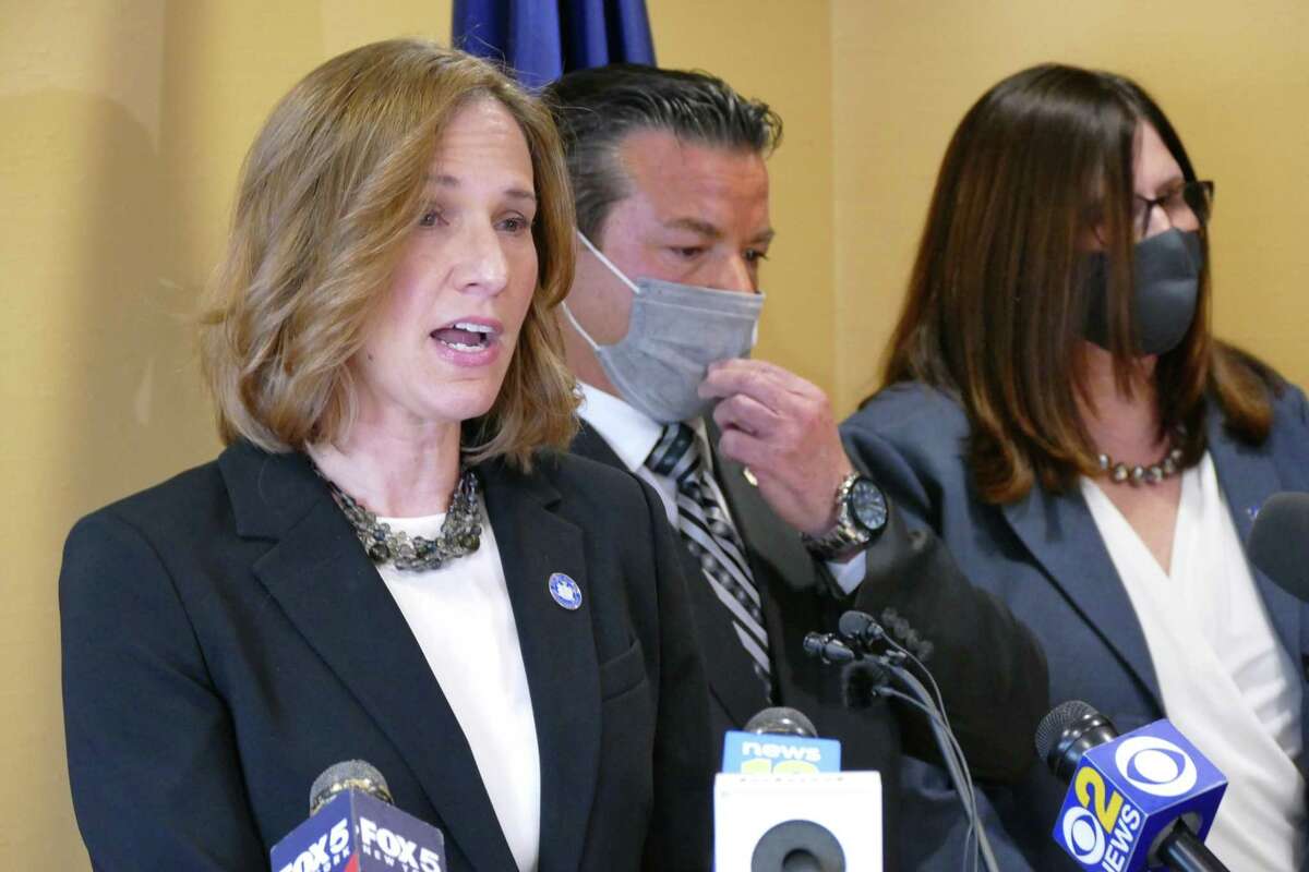 Westchester County District Attorney Miriam Rocah addresses reporters during a press conference at the at her office in White Plains, New York, on Wedneday, Jan. 19, 2022. The office released a report detailing the investigation into the murder case against Robert Durst, accused of killing his first wife, Kathleen Durst, in 1982. Kathie Durst’s remains have never been found, and Robert Durst died earlier this month while serving a life sentence for the murder of his close friend and confidante.