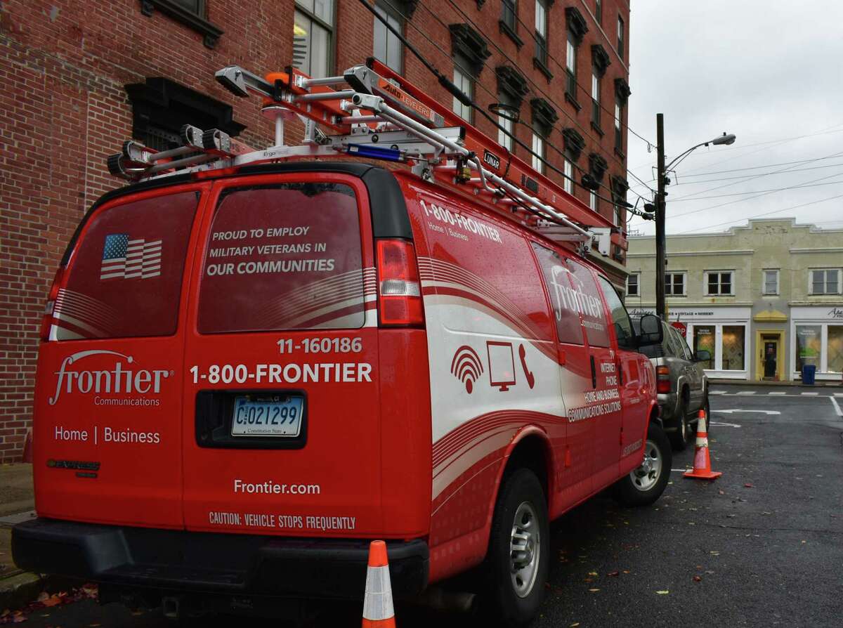 Frontier Communications crew on a field call in November 2018 in its home city of Norwalk, Conn. On Aug. 31, 2022, Connecticut Attorney General William Tong announced a settlement with the company.