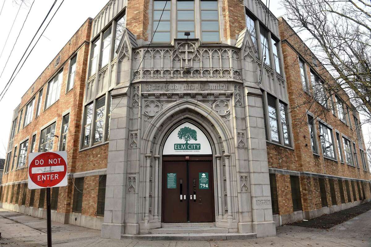 The former Achievement First Elm City College Preparatory School at 794 Dixwell Ave. in New Haven’s Newhallville section, photographed on Jan. 13, 2022. An alternative proposal for a “Resilience Academy” is being proposed after the APT Foundation’s purchase raised objections.