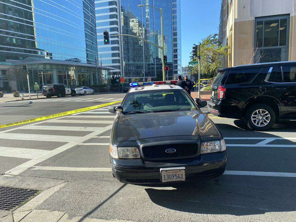 A section of downtown Oakland was closed off to traffic Wednesday afternoon after a “possible incendiary device” was found in the area, officials said. A bomb squad was investigating.