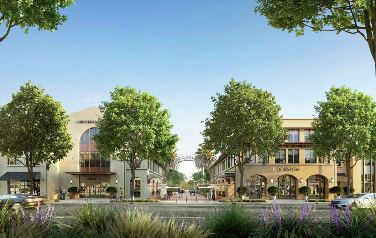 A rendering of Springline, a splashy Menlo Park development that will house a lineup of top Bay Area restaurants.