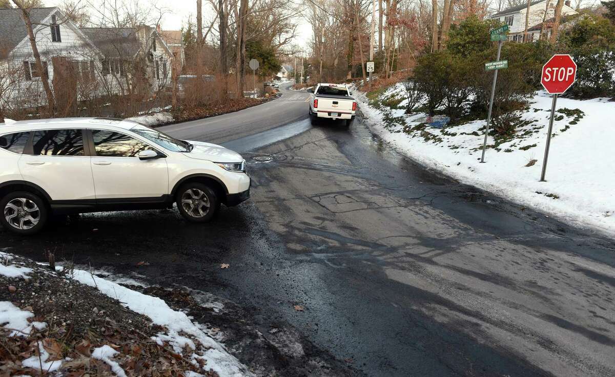 The intersection of West Woods Road and Eramo Terrace in Hamden photographed on Jan. 19, 2022.