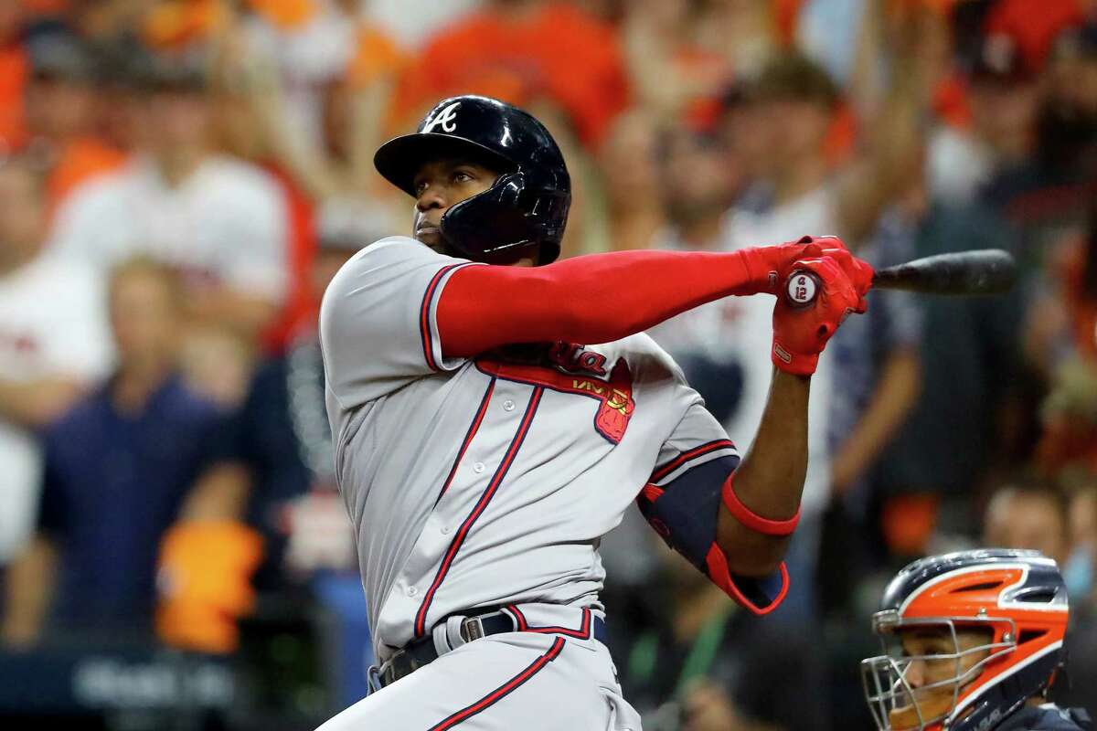 On this third-inning swing, Jorge Soler smashed a home run completely outside Minute Maid Park to give the Braves a 3-0 lead over the Astros in Game 6 of the World Series on Tuesday, Nov. 2, 2021, in Houston.