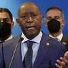Houston Mayor Sylvester Turner speaks during a news conference at the 90th Winter Meeting of United States Conference of Mayors (USCM) on January 19, 2022 in Washington, DC.