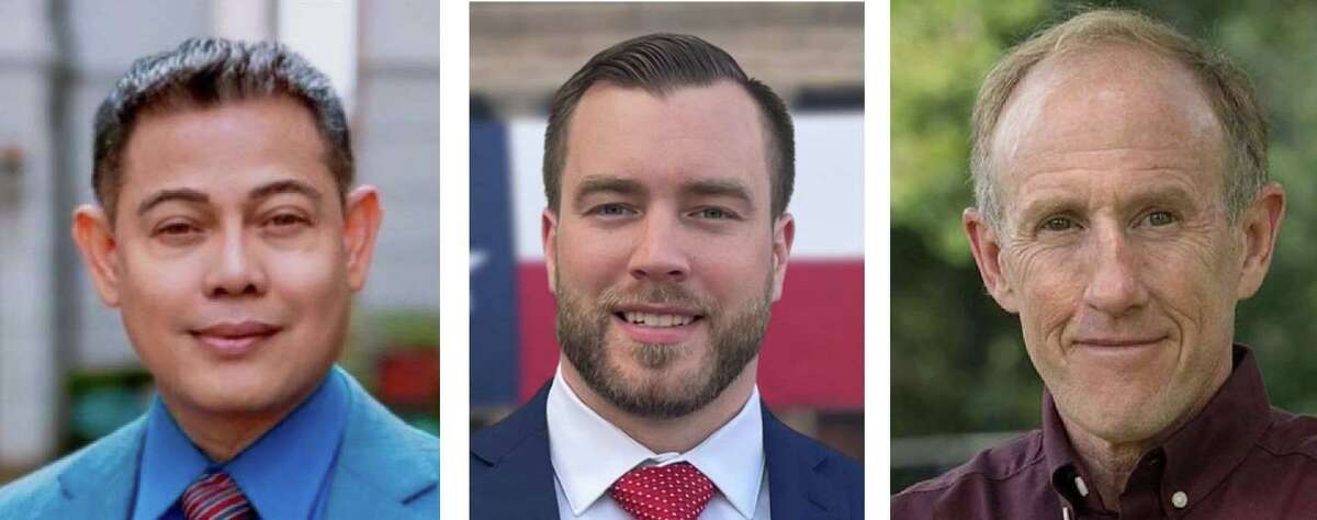 Candidates in the 2022 primaries for Texas House District 28, from left, include unopposed Democrat Nelvin Adriatico; Republican Rob Boettcher; and incumbent Republican Gary Gates.