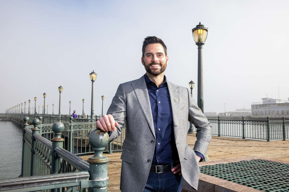 ABC7 meteorologist Drew Tuma poses for a photo at Pier 7 in San Francisco, Calif. on Jan 19, 2022. Tuma recently moved from the weekend to the morning meteorologist for KGO.
