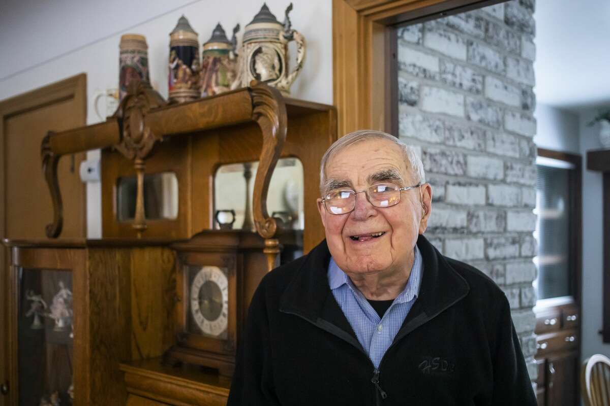 Albert Pruss of Midland, 100, poses for a portrait Wednesday, Jan. 19, 2022 in his home. Pruss and his family will celebrate his 101st birthday on Monday, Jan. 24.