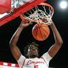 Houston Cougars forward Ja'Vier Francis (5) dunks the ball inn the second half of game action against the Texas State Bobcats at the Fertitta Center in Houston on Wednesday, Dec. 22, 2021. Houston Cougars won the game 80-47.