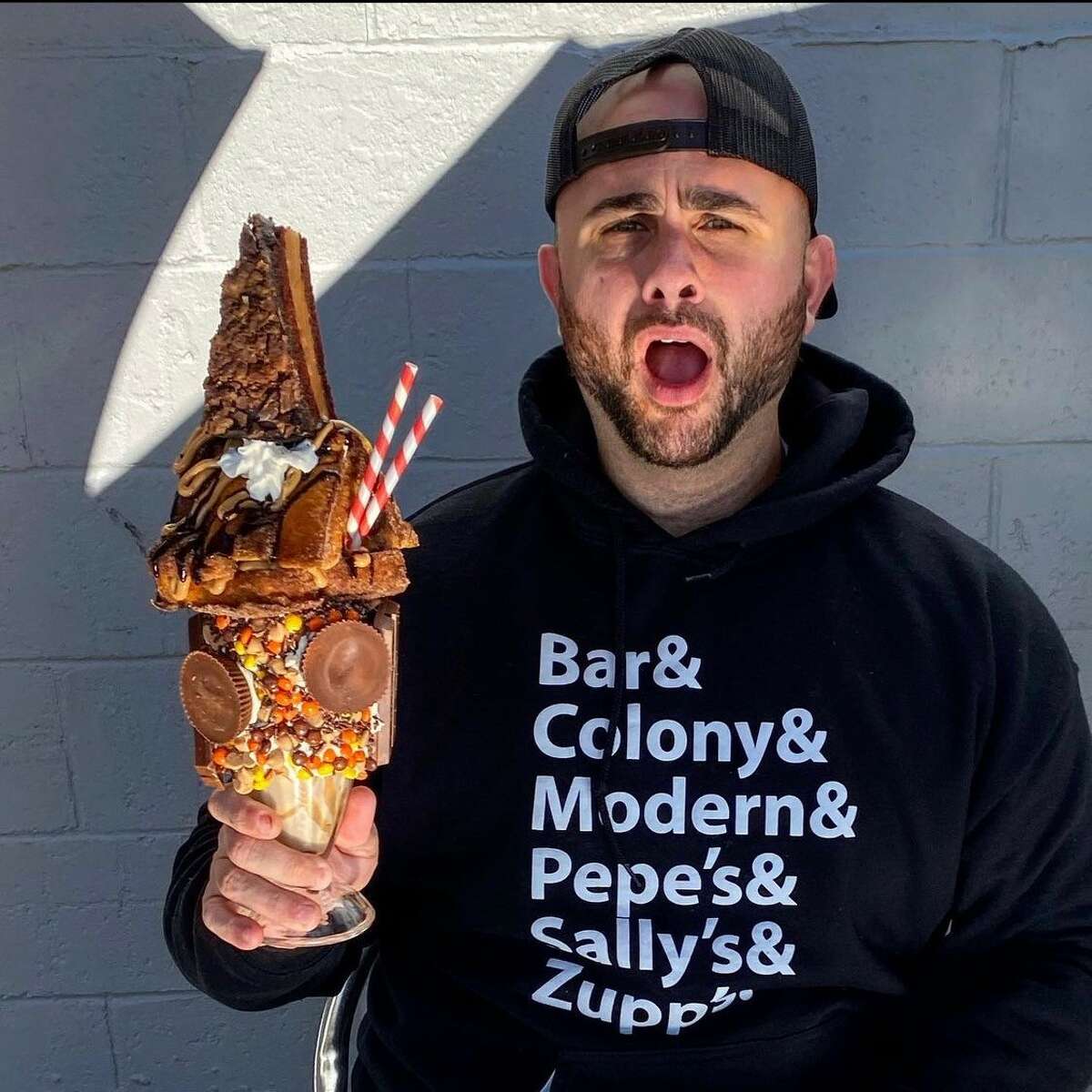 Mike Loudon wearing the Twenty Deuce Clothing Co. "Connecticut Pizza" hoodie.