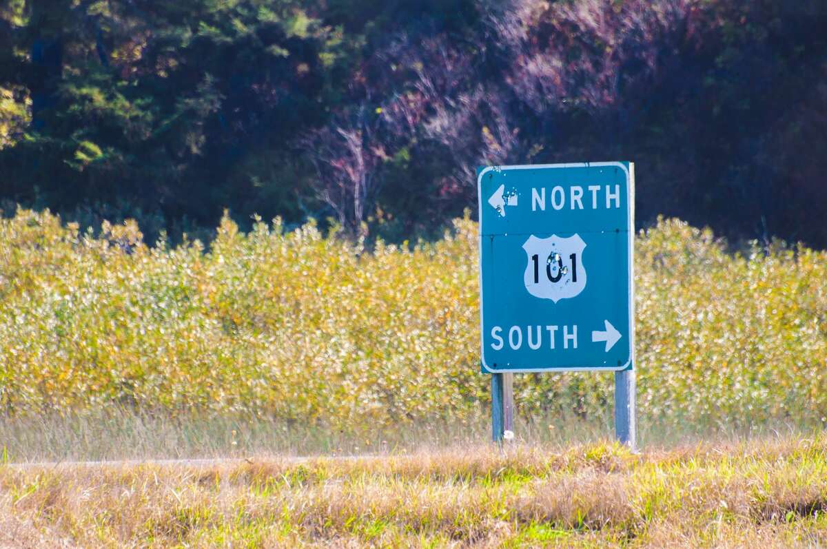 Highway 101 sign along the coastal highway in Del Norte County, Calif. 