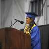 Valedictorian Ahjeetha Shankar gives her address during the Brookfield High School 2018 Graduation, Saturday, June 23, 2018, at The O'Neill Center, Western Connecticut State University, Danbury, Conn.