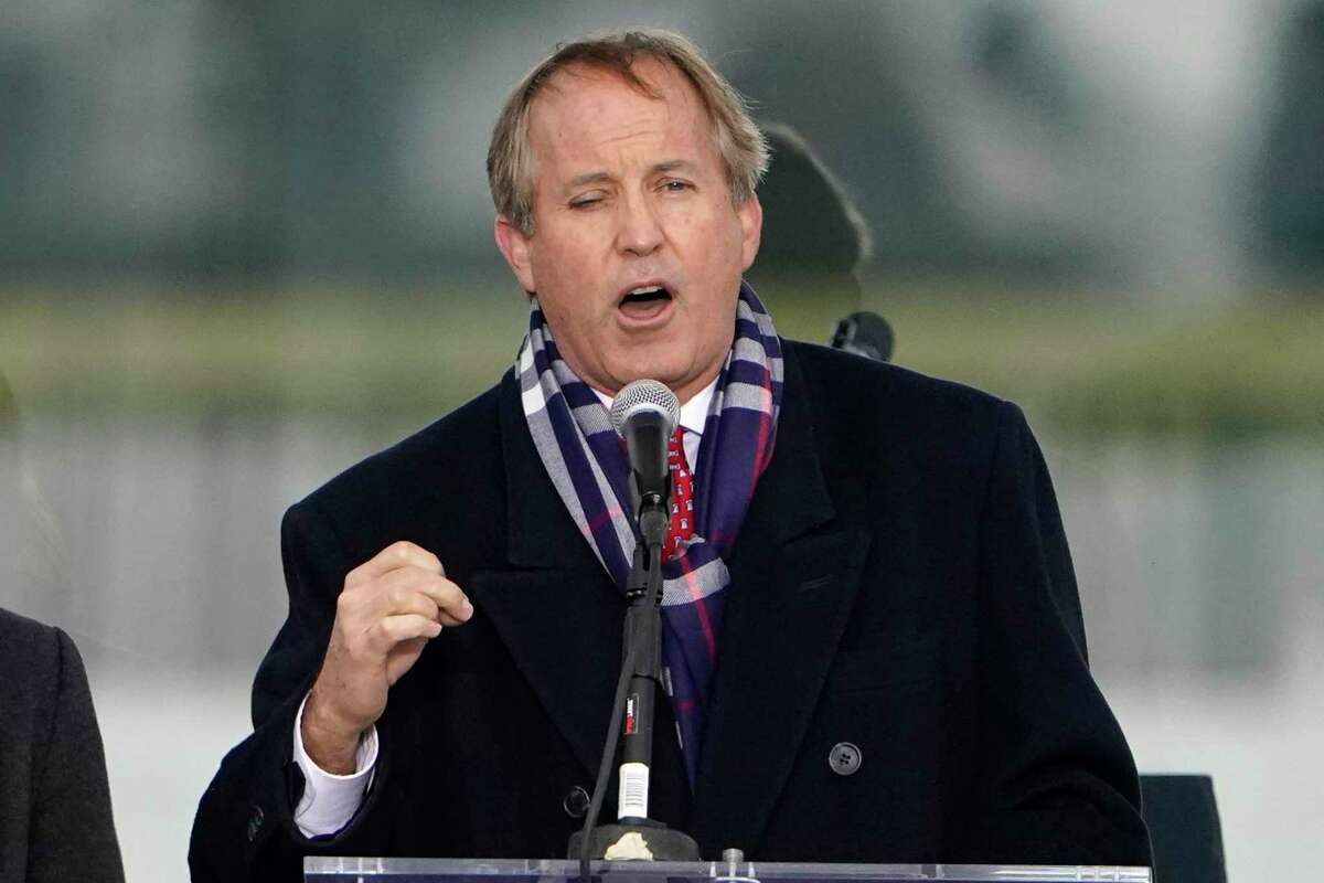 In this Jan. 6, 2021, file photo, Texas Attorney General Ken Paxton speaks at a rally in support of President Donald Trump called the "Save America Rally" in Washington on Jan. 6, 2021.