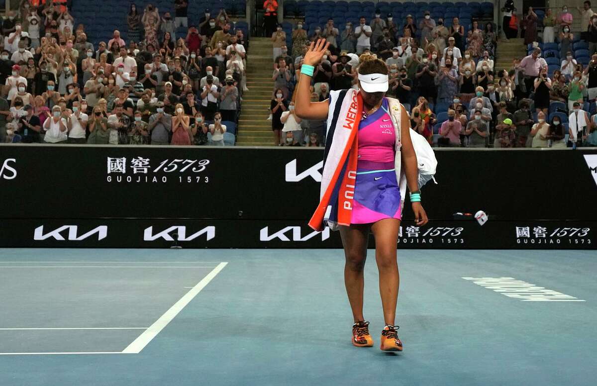 Naomi Osaka acknowledges the crowd after her third round loss at the Australian Open.
