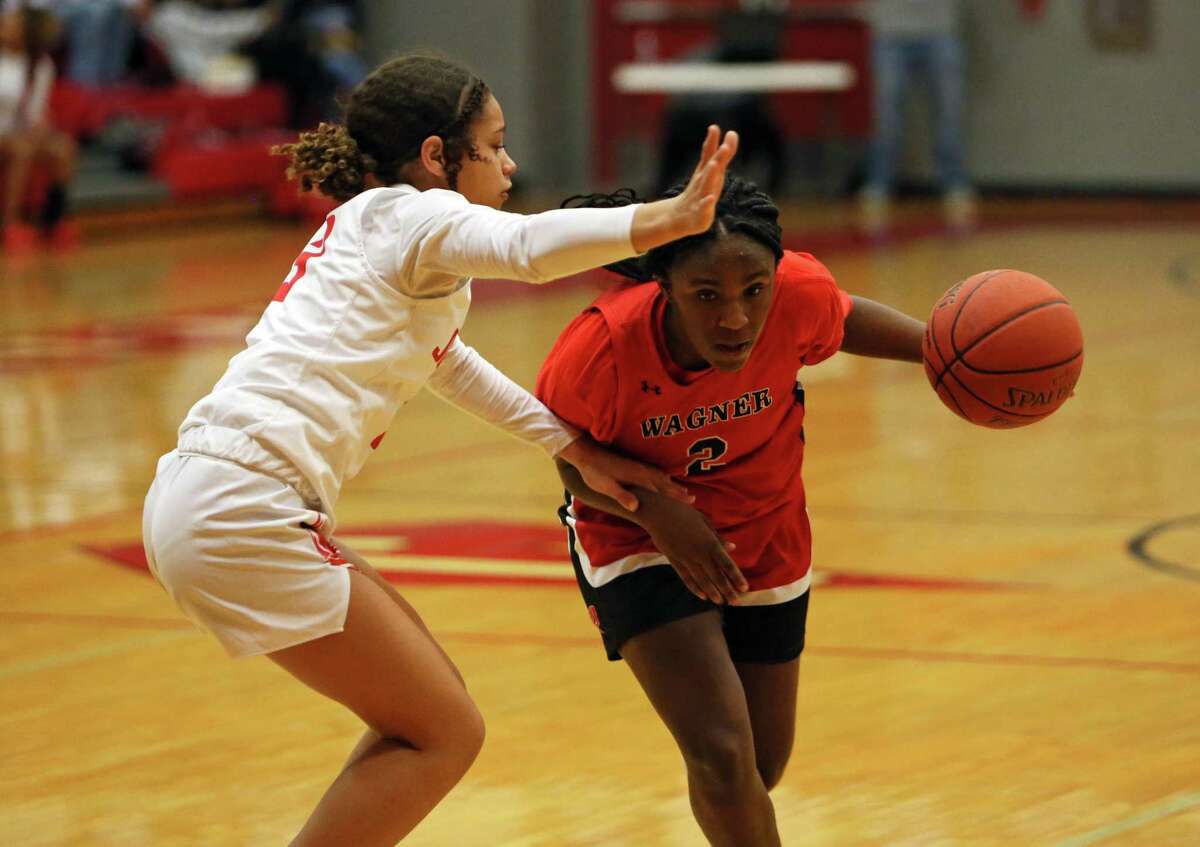 Wagner freshman LA Sneed (2), shown here playing against Judson on Jan. 21, 2022, scored 20 points in a 78-45 victory over Clemens on Tuesday. The Thunderbirds clinched the outright District 27-6A championship with the victory.