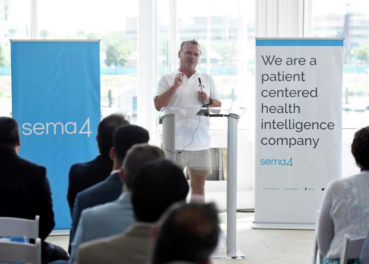 Sema4 founder and CEO Eric Schadt speaks during a ceremony to mark the ground breaking of its laboratory at 62 Southfield Ave., in Stamford, Conn., on Aug. 1, 2019. On Jan. 18, 2022, Sema4 announced it would acquire another genomic-testing firm, GeneDx, for about $623 million.