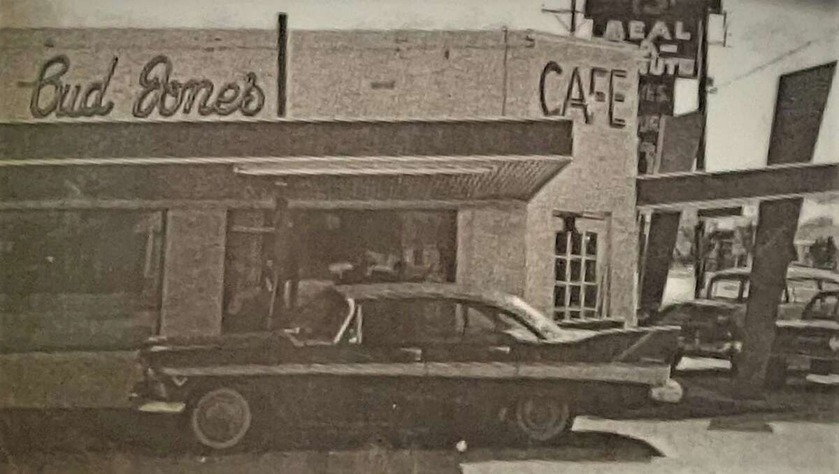 Bud Jones Restaurant, shown here in 1959, was founded the previous year at Southwest Military Drive and Commercial Avenue. It still uses the family chili recipe for its cheese enchiladas.