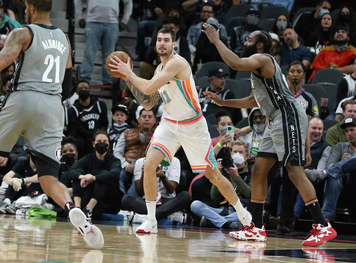 The Spurs’ Juancho Hernangomez, left, left Phoenix feeling good about himself after receiving some significant playing time.