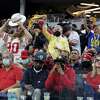 Fans react during the fourth quarter between the Los Angeles Rams and the San Francisco 49ers at SoFi Stadium on Sunday, Jan. 9, 2022, in Inglewood, California. (Joe Scarnici/Getty Images/TNS)