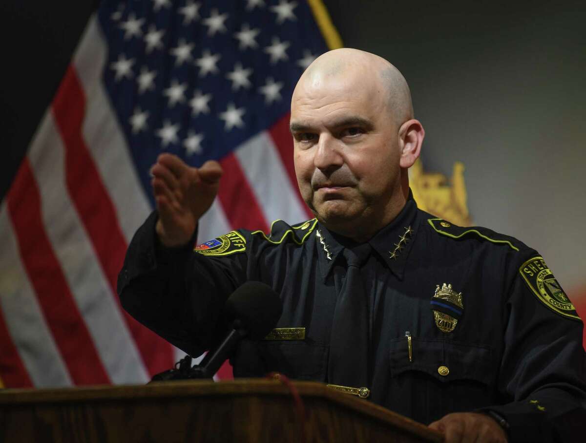 Bexar County Sheriff Javier Salazar, shown addressing the media in December 2021, has asked county commissioners for additional deputies as summer approaches.