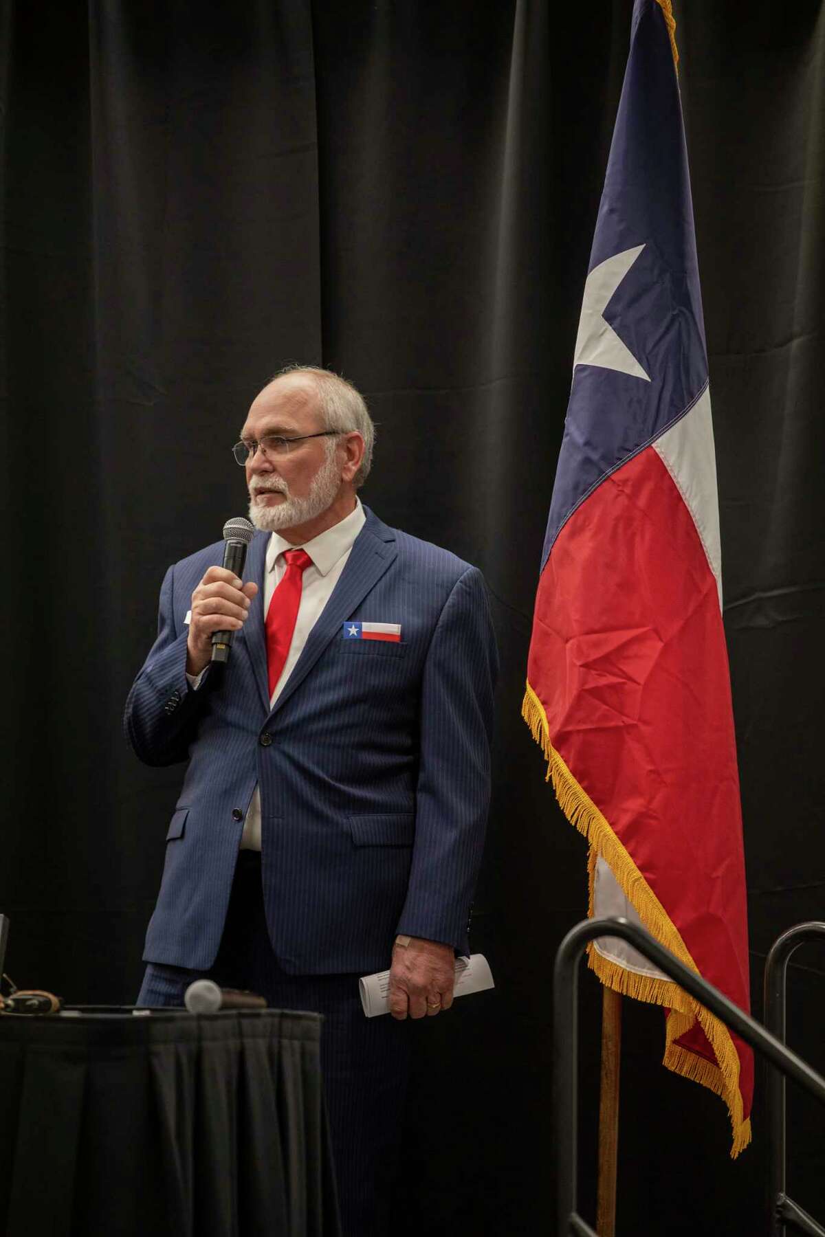County judge Terry Johnson speaks during the Republican National Hispanic Assembly forum for county judges on Monday, Jan. 24, 2022 at the Bush Convention Center. Jacy Lewis/Reporter-Telegram